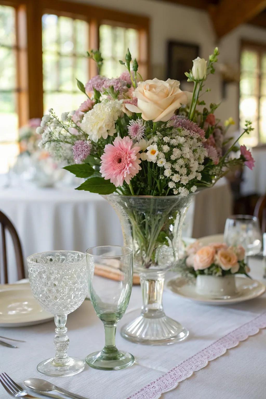 Antique glassware adds style and elegance.
