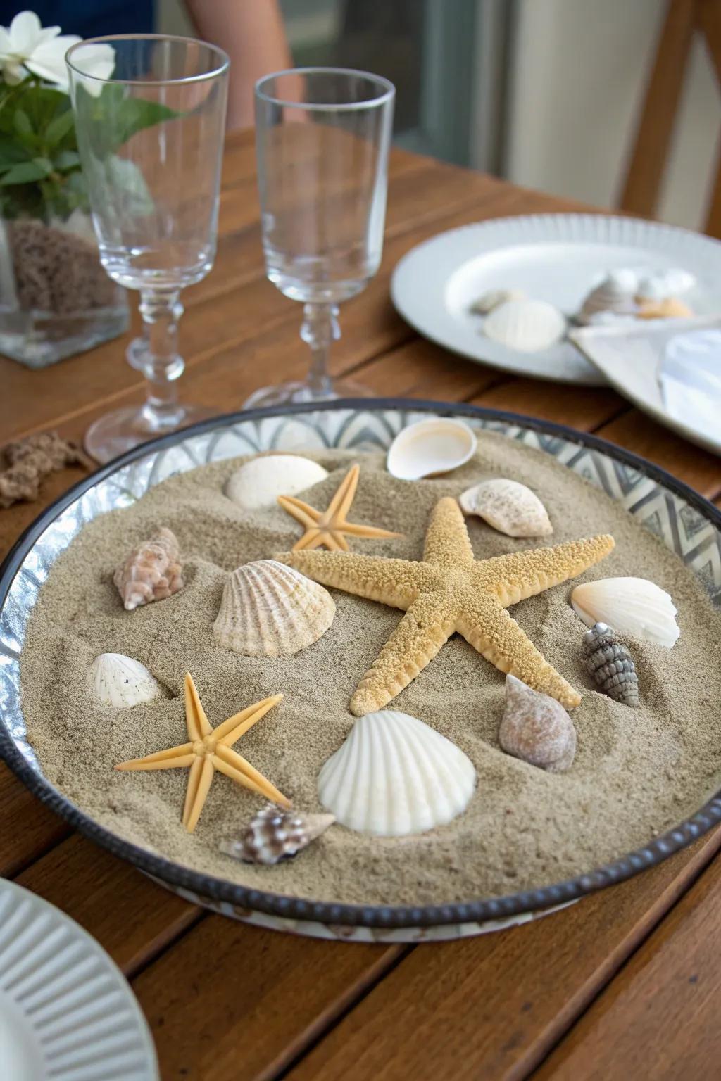 Carry the coastal experience onto your table through sea-inspired centerpieces.