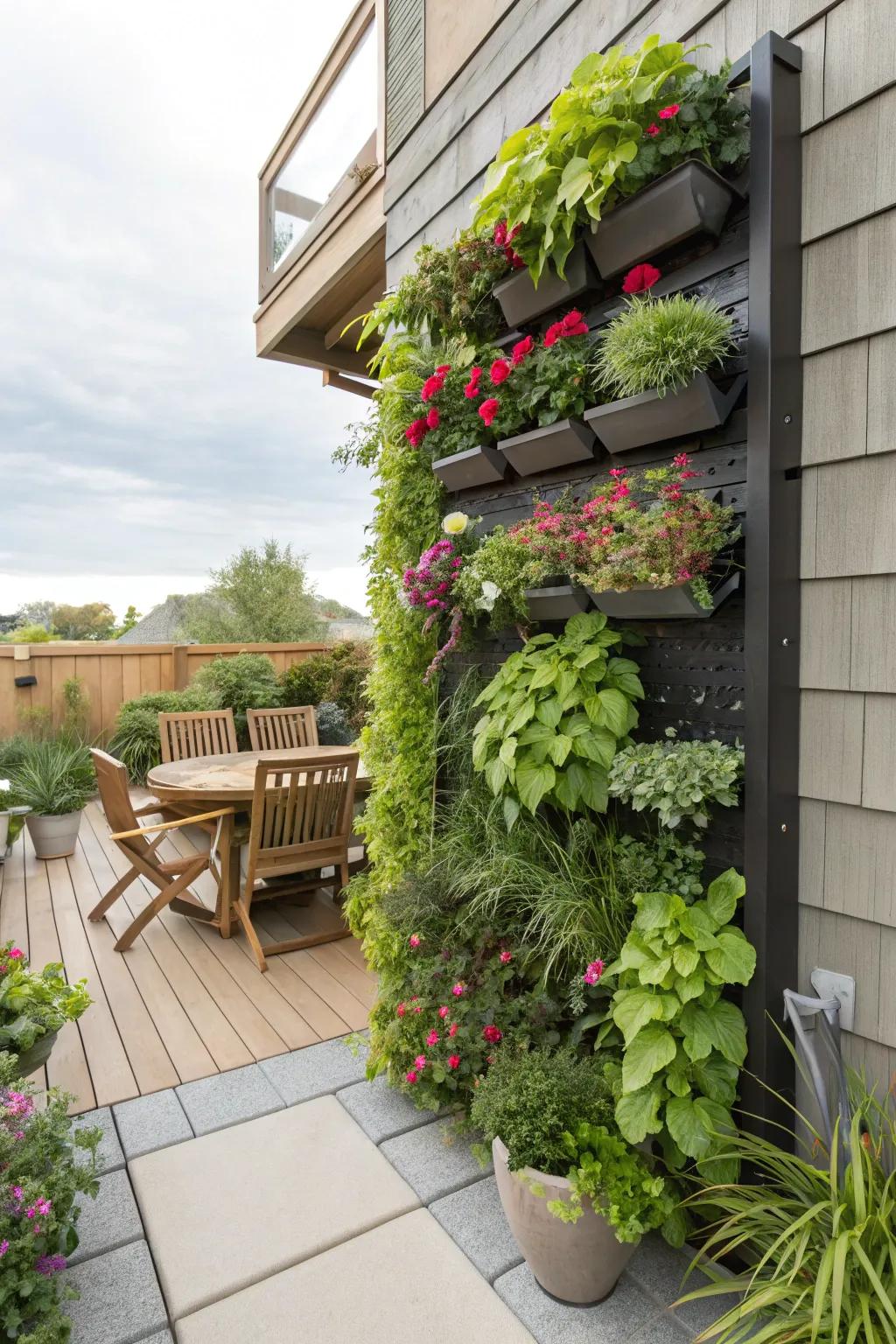 A standing garden maximizes greenery in a small space.