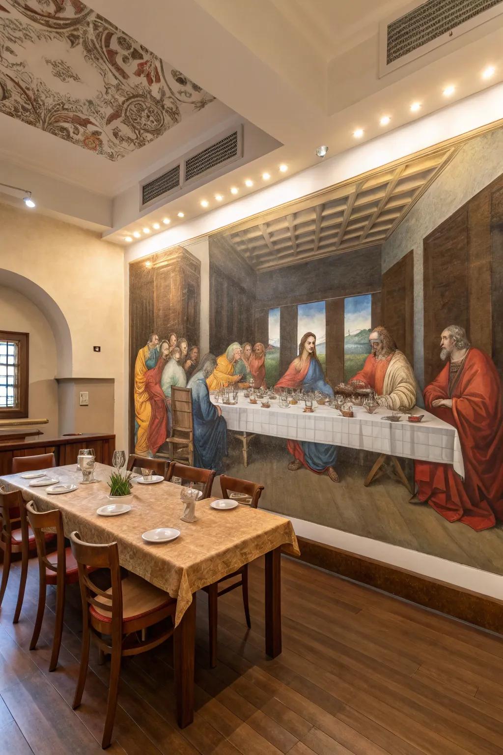 A chapter in the Bible mural makes a fascinating focal point in any space.
