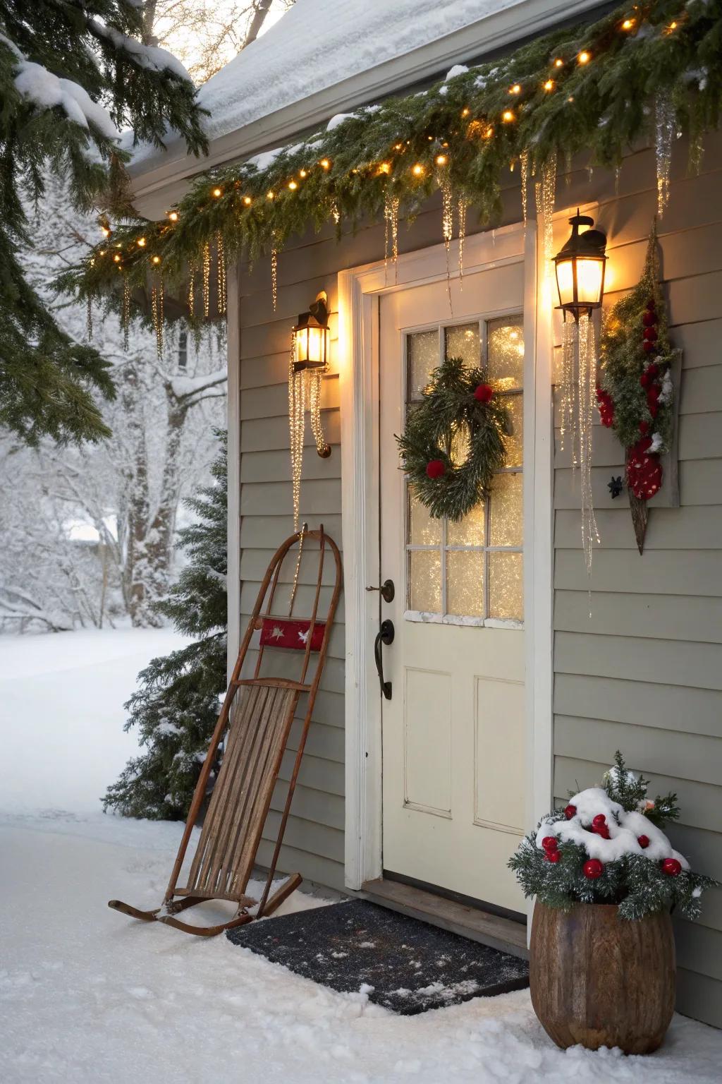 Nostalgic charm featuring a vintage sled display.