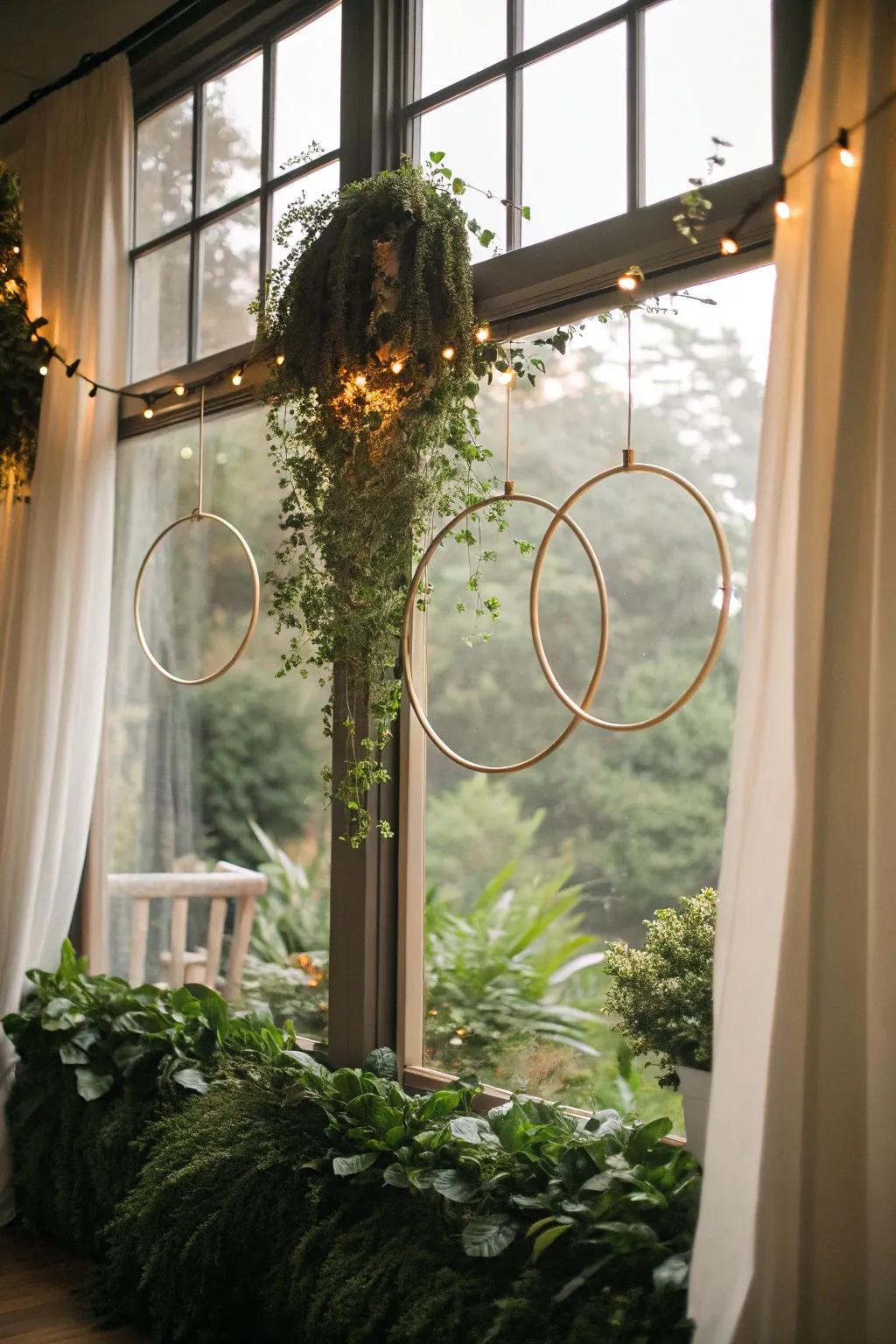 Light hoops present a modern, sophisticated window embellishment.