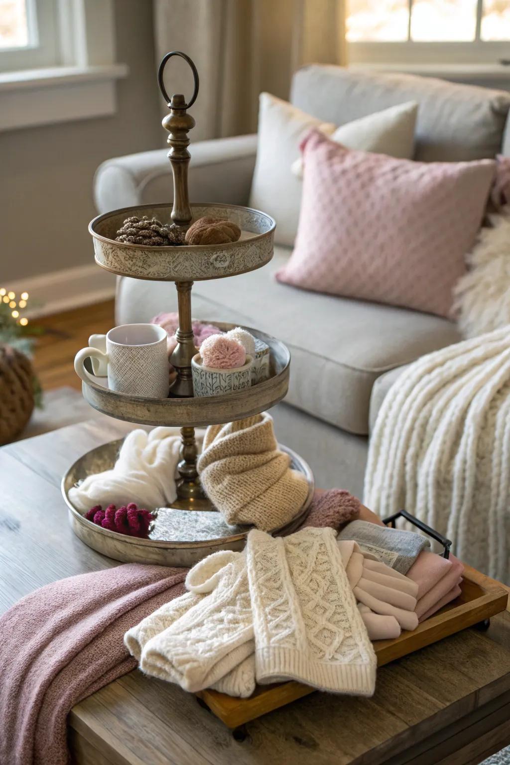 Comfortable knits and weaves bring warmth to this multi-level display.