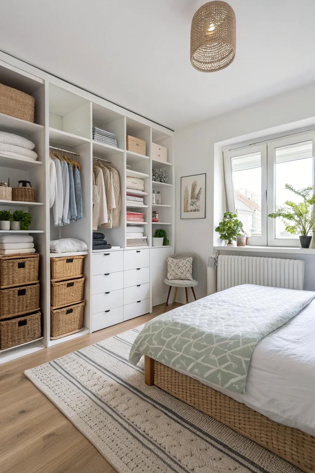 A tidy and organized bedroom promotes calm and efficiency.