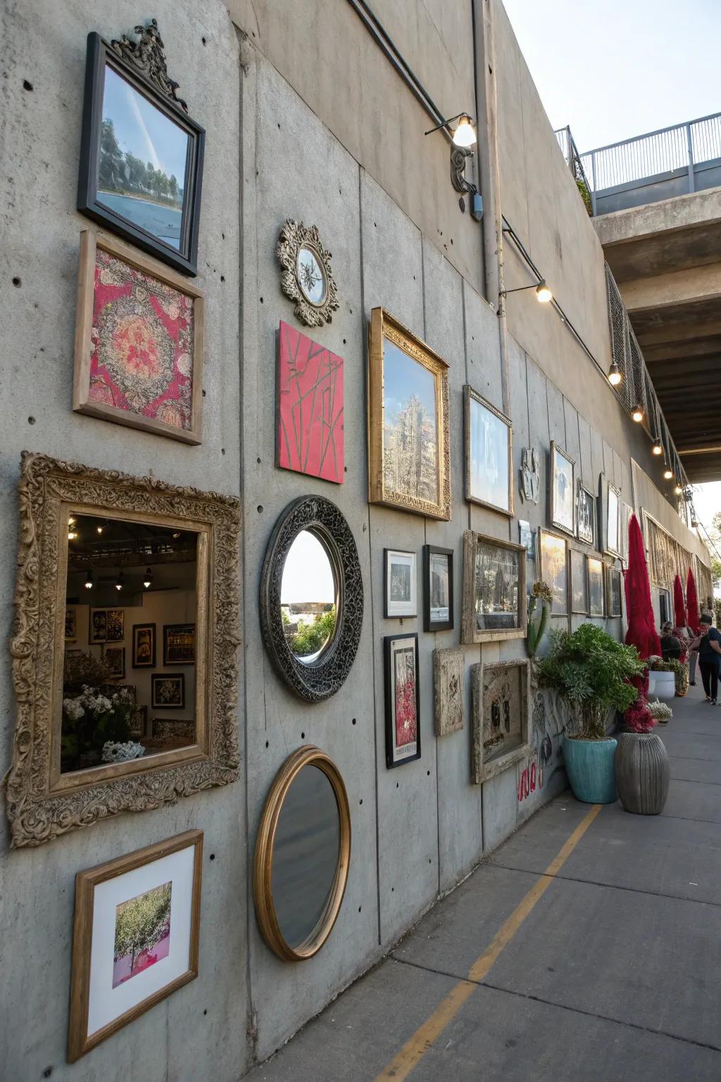 Ornamental pieces turn concrete walls into creative presentations.