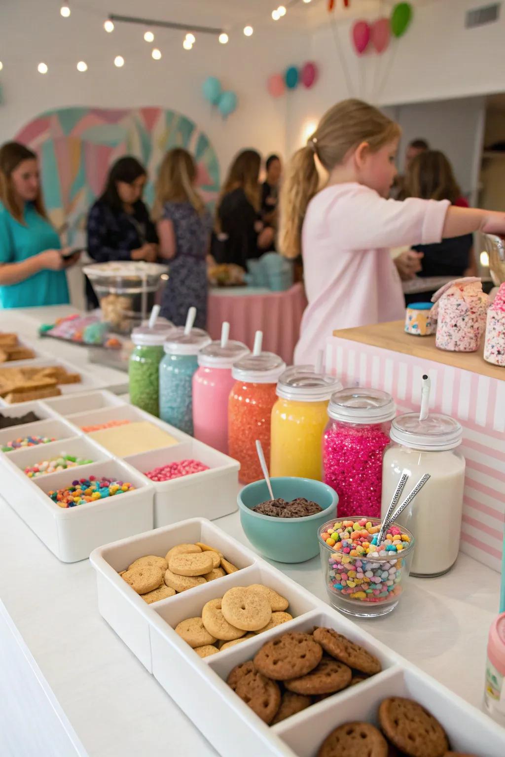 A toppings bar invites guests to personalize their cookies.