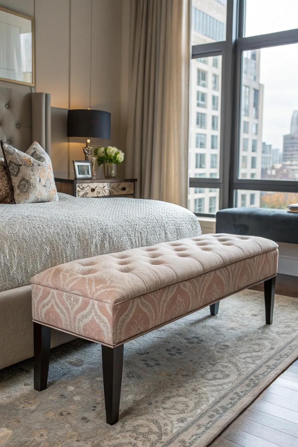 An upholstered bench that brings warmth and comfort.
