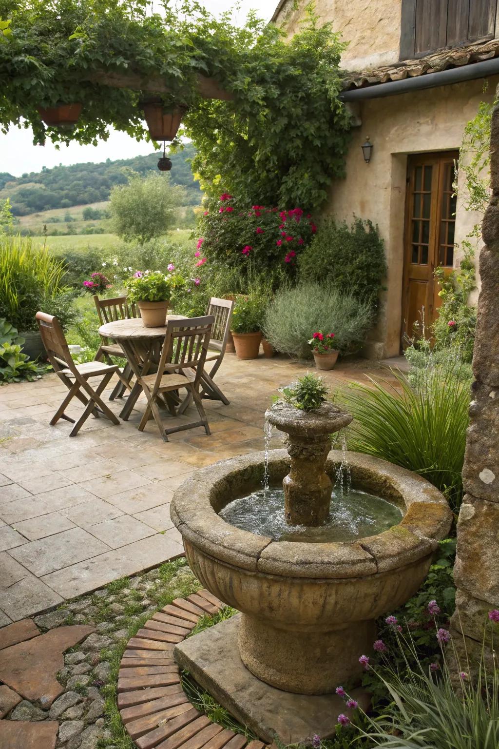 A water feature introduces tranquility and charm.