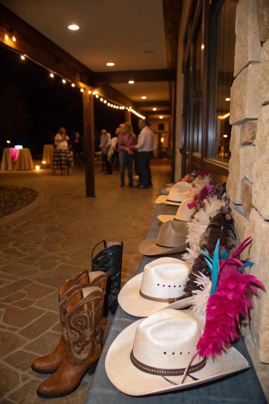 Cowboy headwear and boots contribute to the genuineness and amusement of the theme.