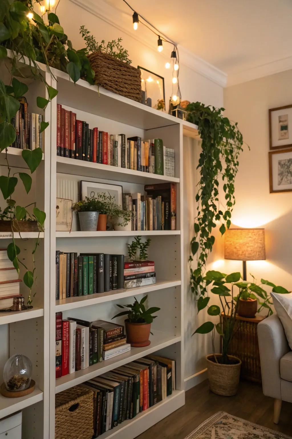 A varied medley on bookshelves showcases your personality.