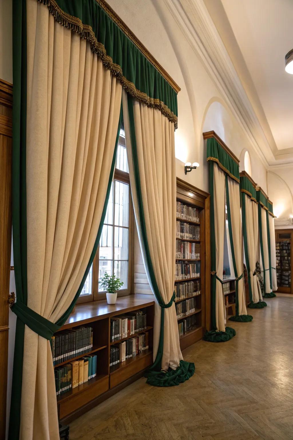 Lavish drapes featuring refined velvet strips.