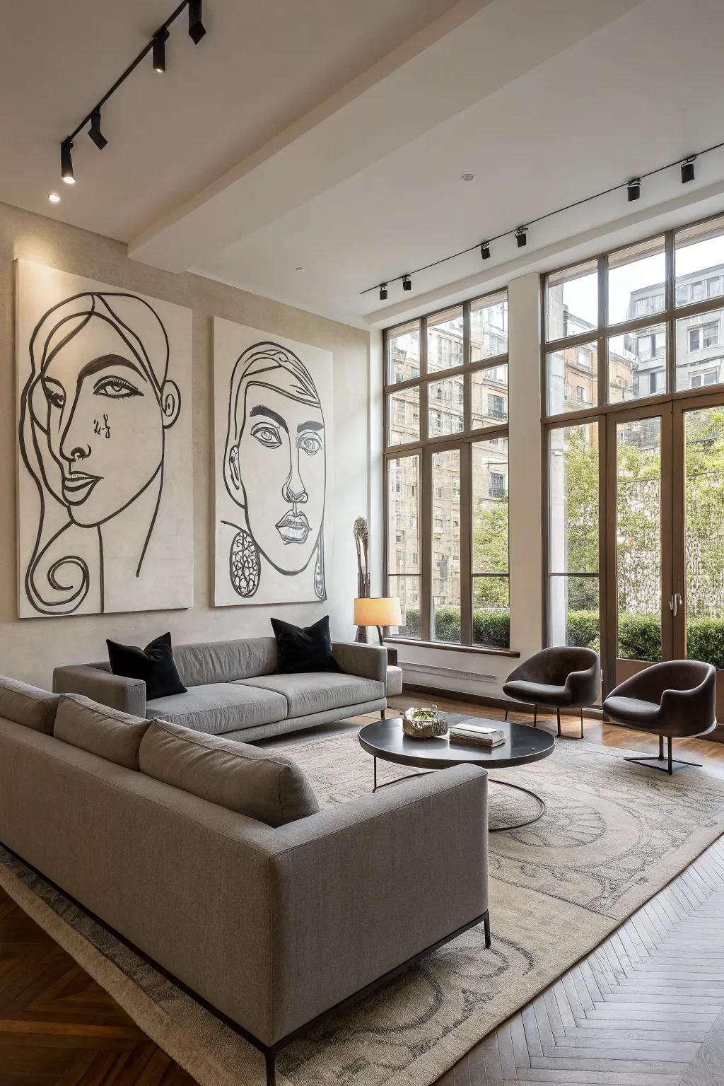 Abstract faces bring modern appeal to decor.