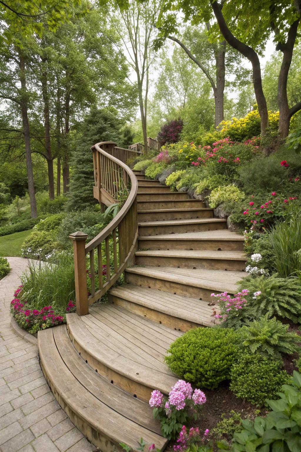 Bring elegance with beautifully curved deck steps.