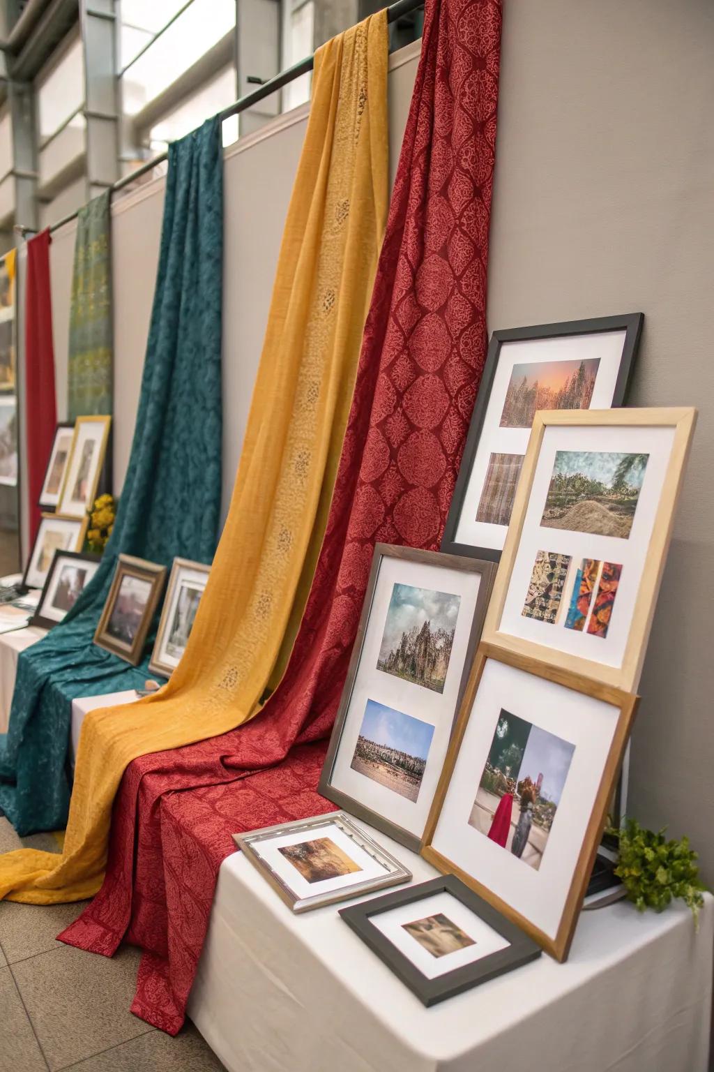 Fabric backdrops in holders add texture, making them stand out.
