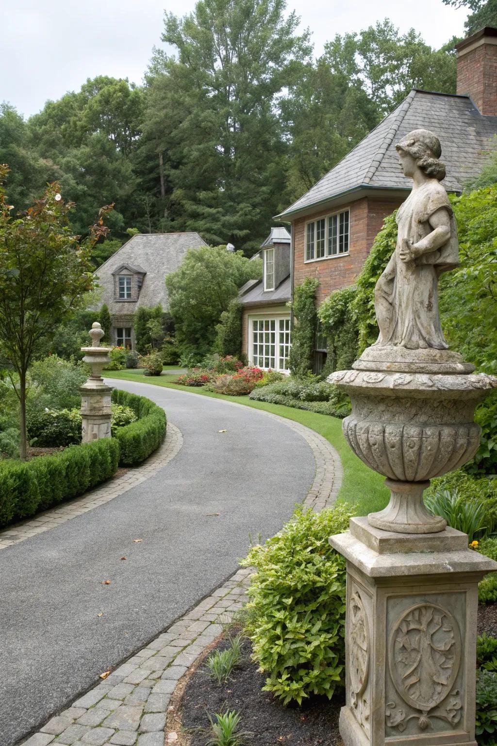Sculptures inject an artistic touch into your driveway.