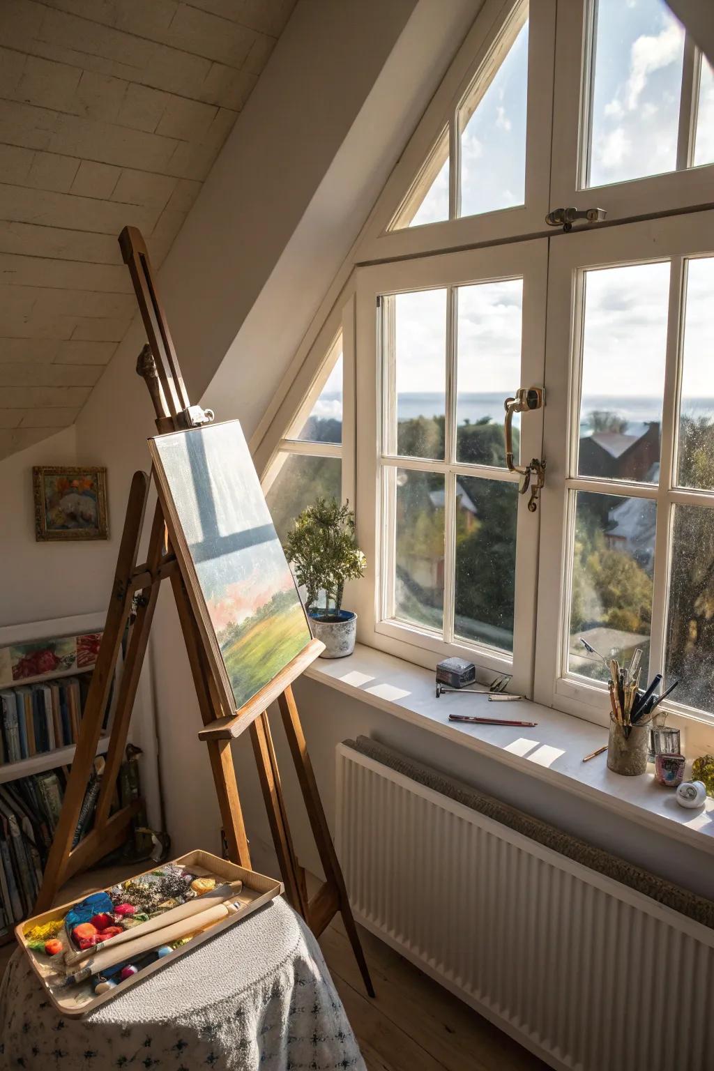 An artistic workshop where inspiration converges with sun's radiance.