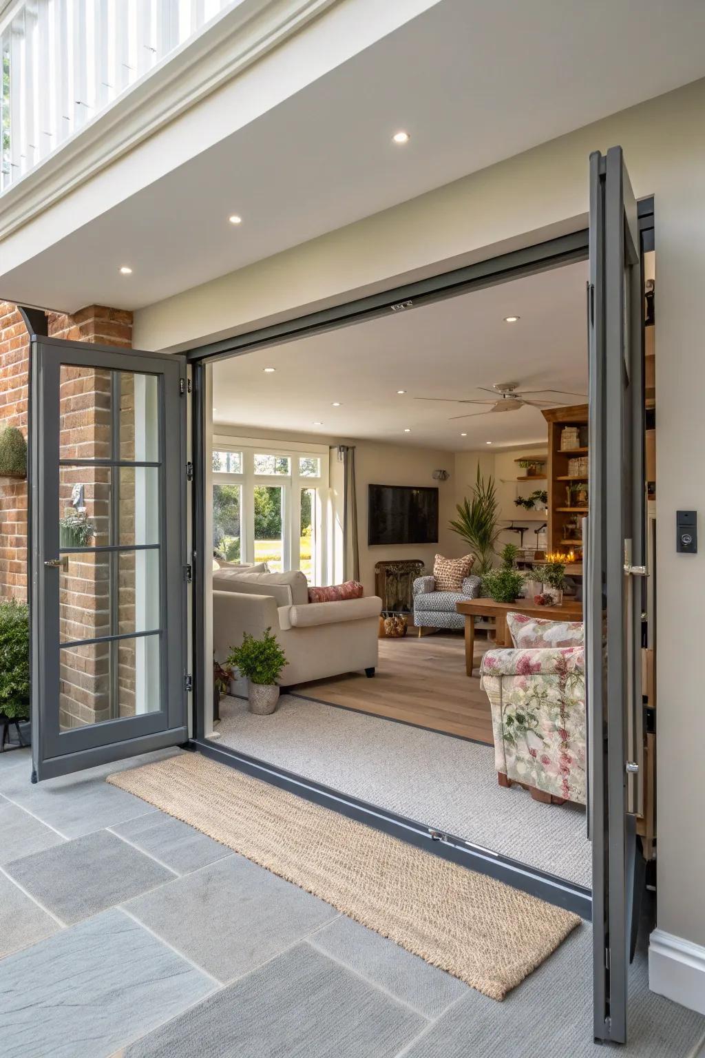 Split doors offer flexibility in space usage.