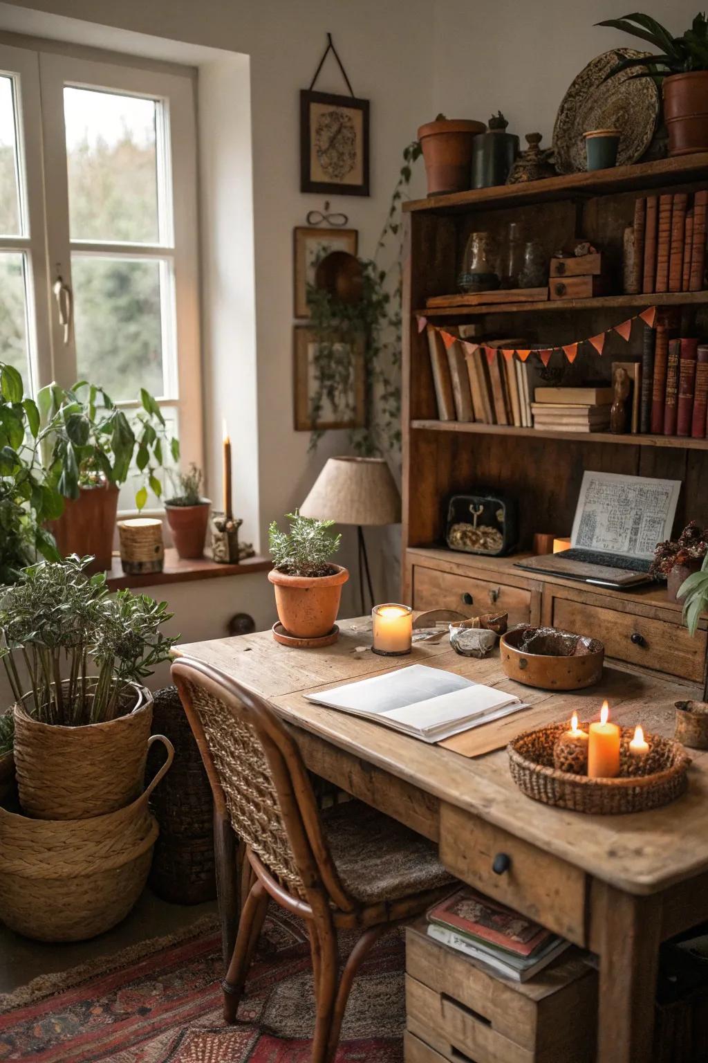 Clay desks introduce rustic charm and warmth.