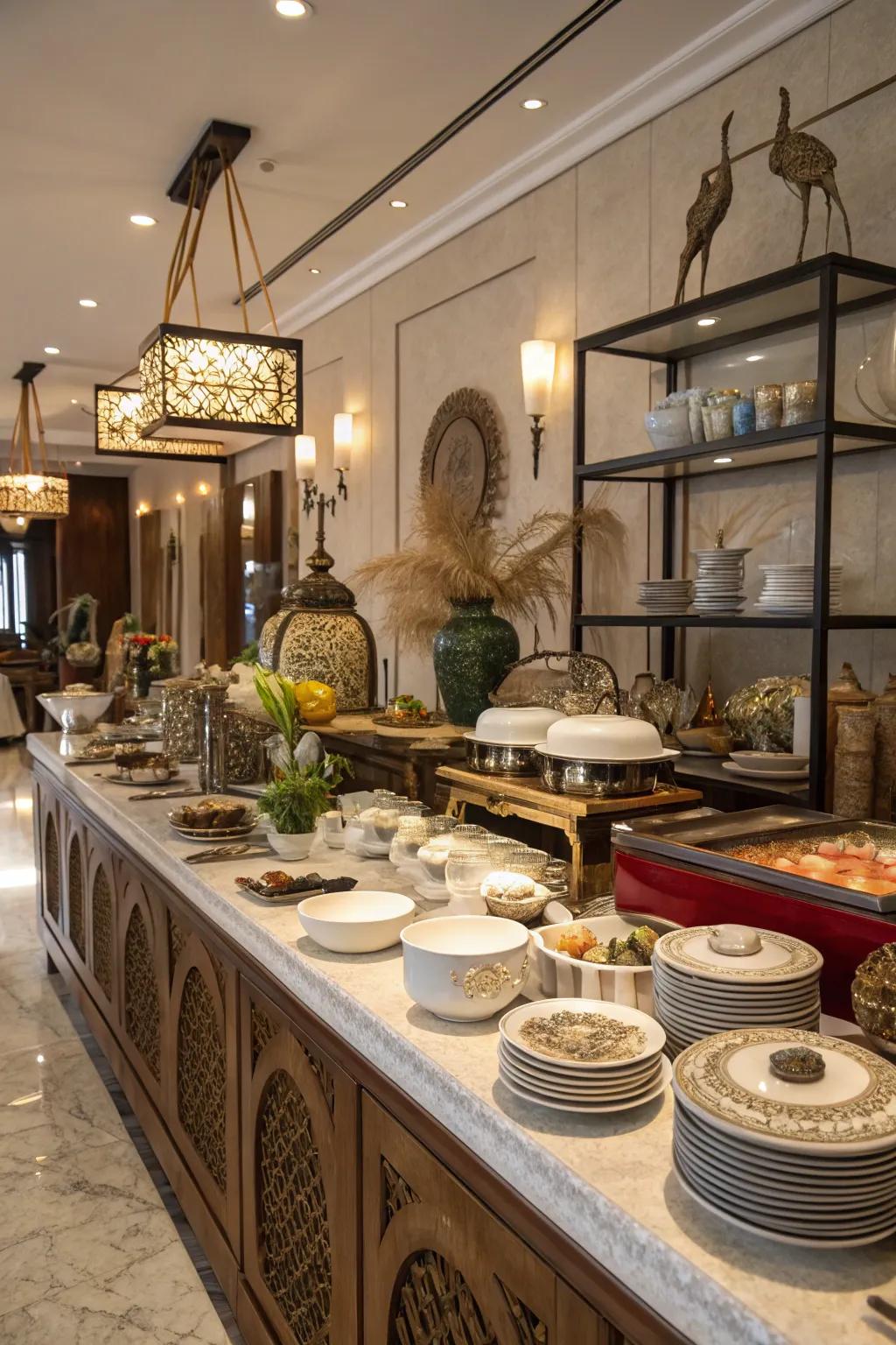 Unique relics transform this buffet into a conversation piece.