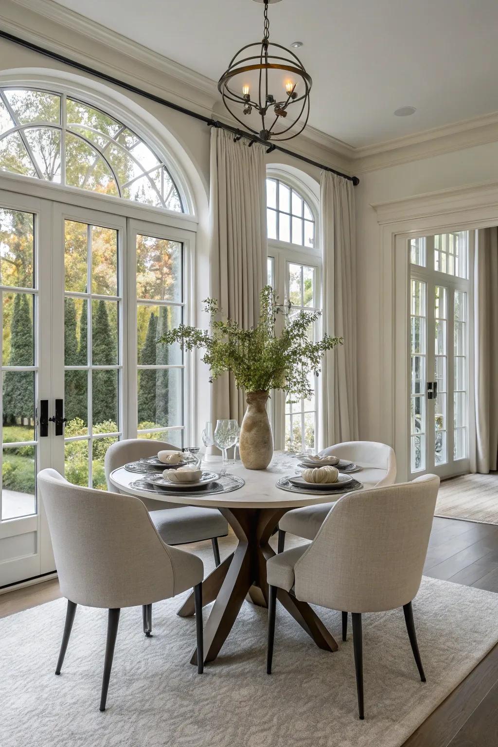 Contemporary design brings streamlined, modern appearances to your dining area windows.