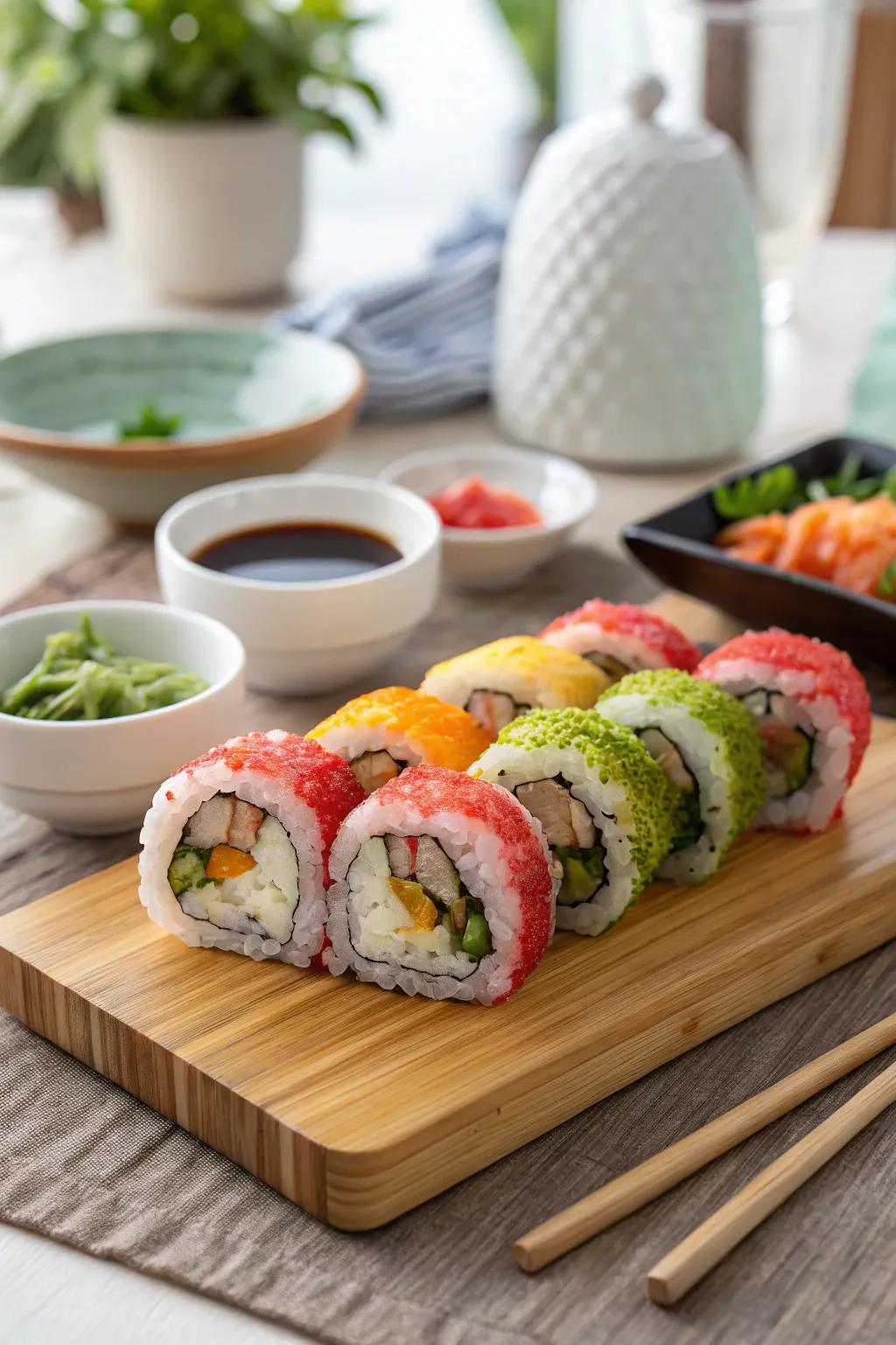 Creative sushi rolls create an enjoyable supper task.