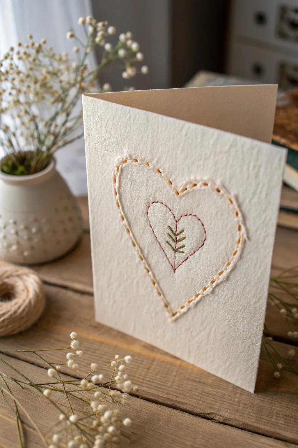 Crafting heartfelt moments with handmade elegance: a minimalist embroidered greeting that speaks volumes.