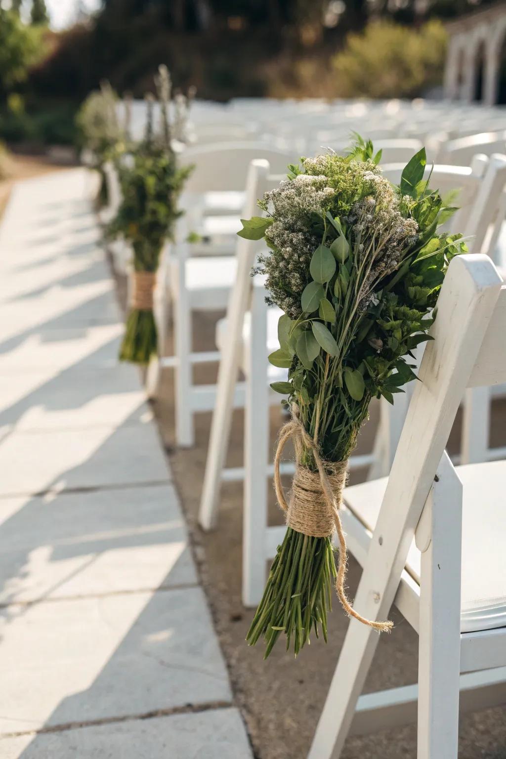 Herb bouquets impart a revitalizing and fragrant accent to the processional.
