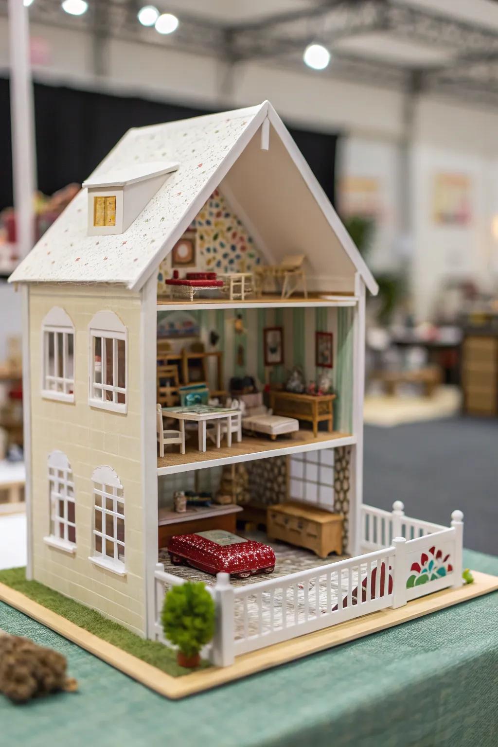 Maximize space using small and efficiently designed dollhouse rooms.