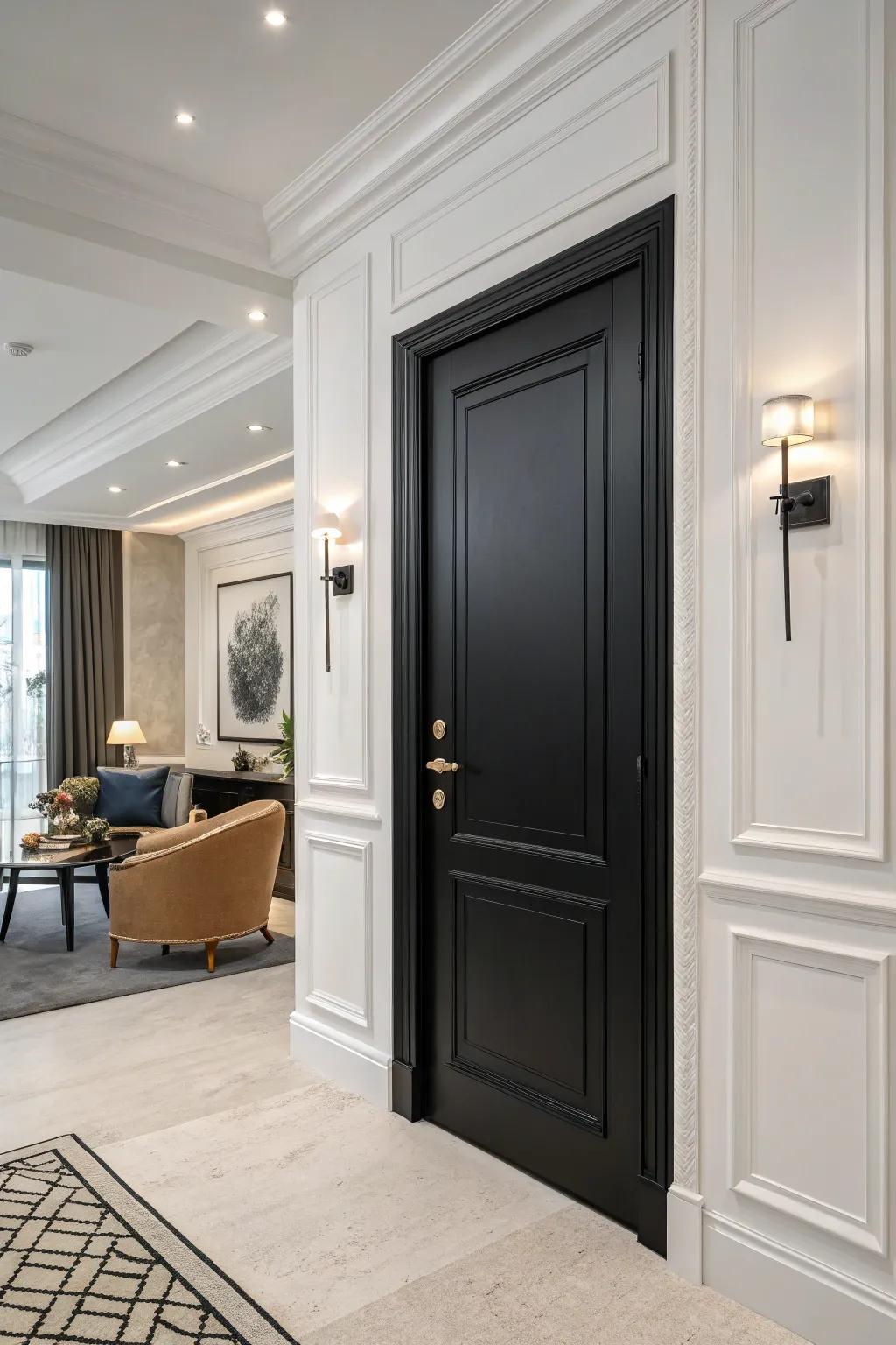 This modern area is made more elegant and contrasting by the addition of black trim.