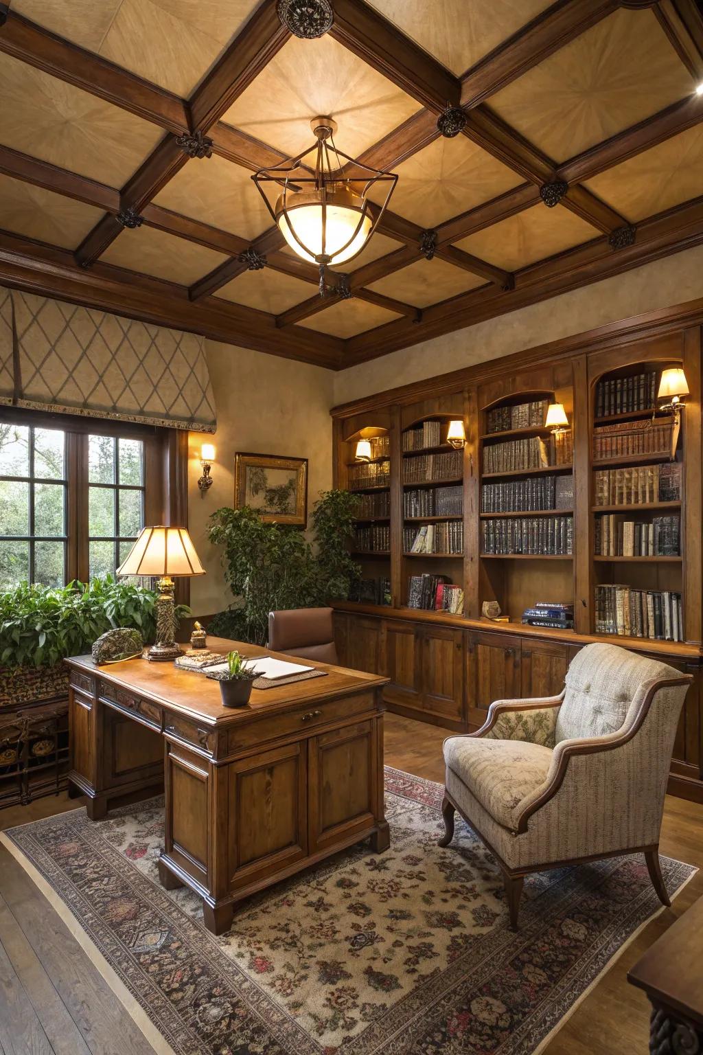 Wood details inject warmth to this welcoming study.