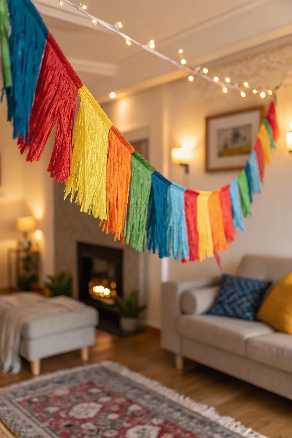 Incorporate texture with a layered fringed garland.