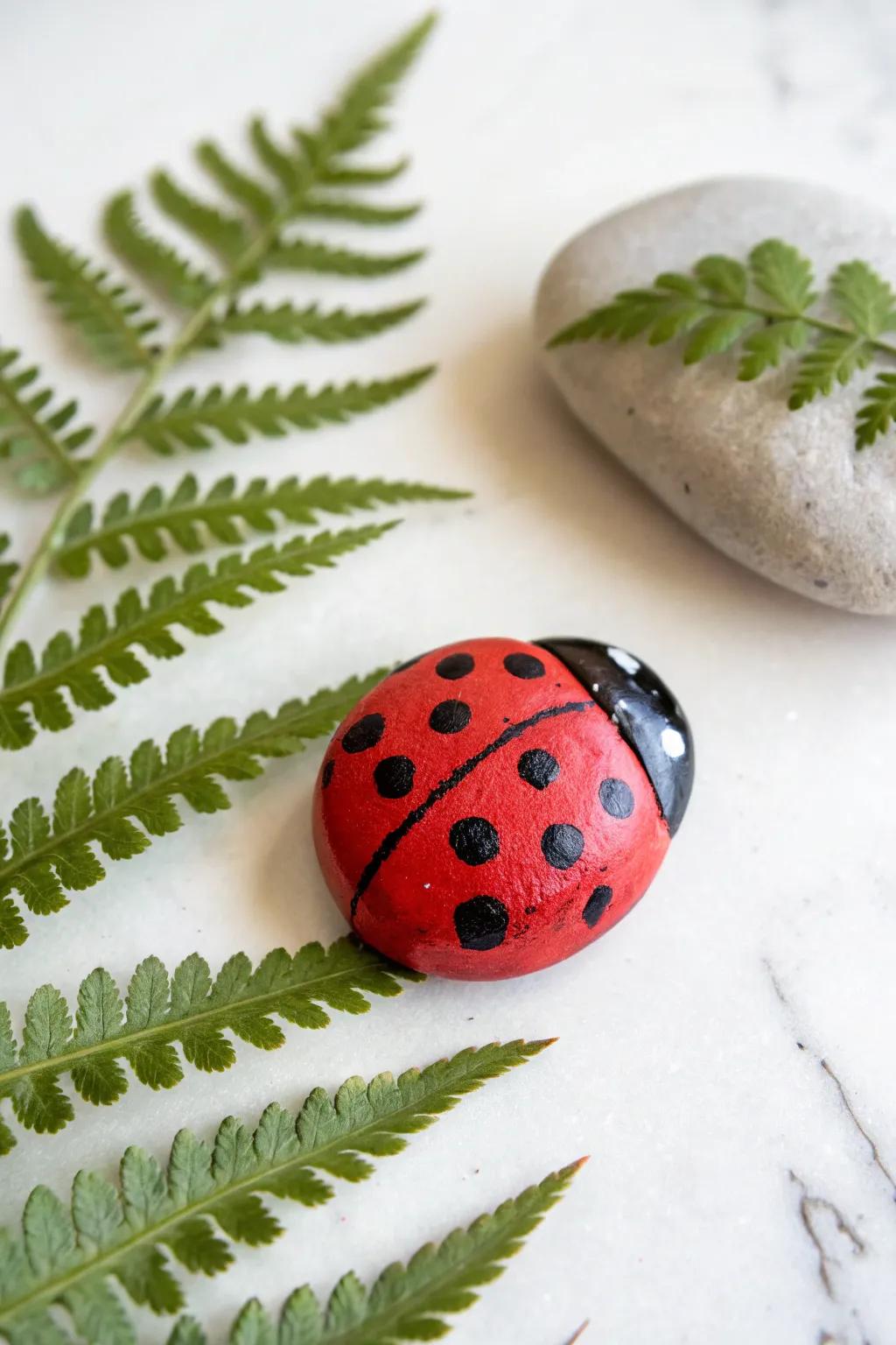 Incorporate whimsical charm to your outdoor space with this adorable beetle rock craft!