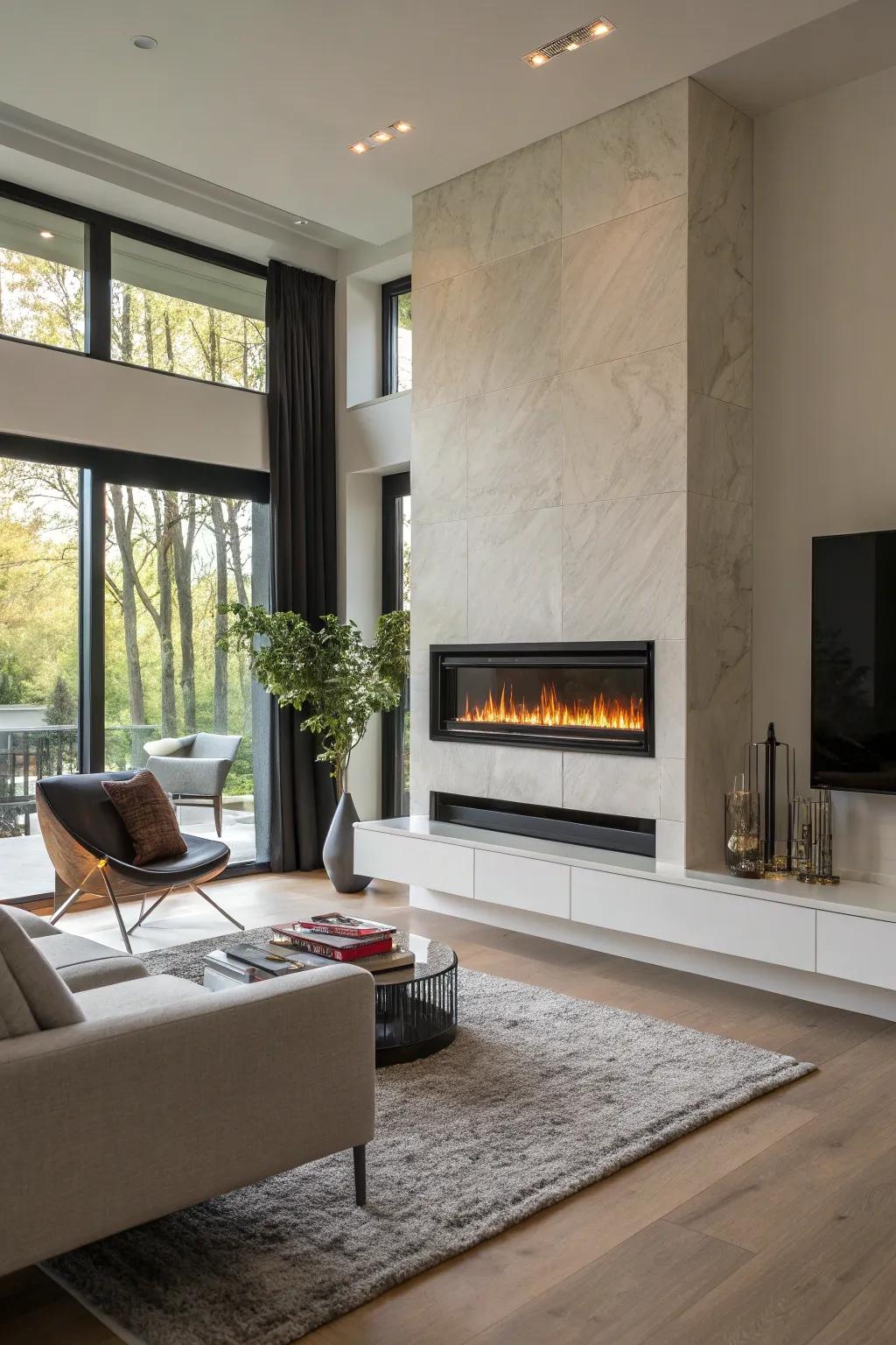 A slim-profile electric heat center in a contemporary living space