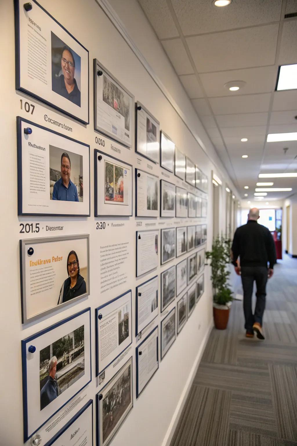 A timeline display showcasing significant achievements in employees' careers.