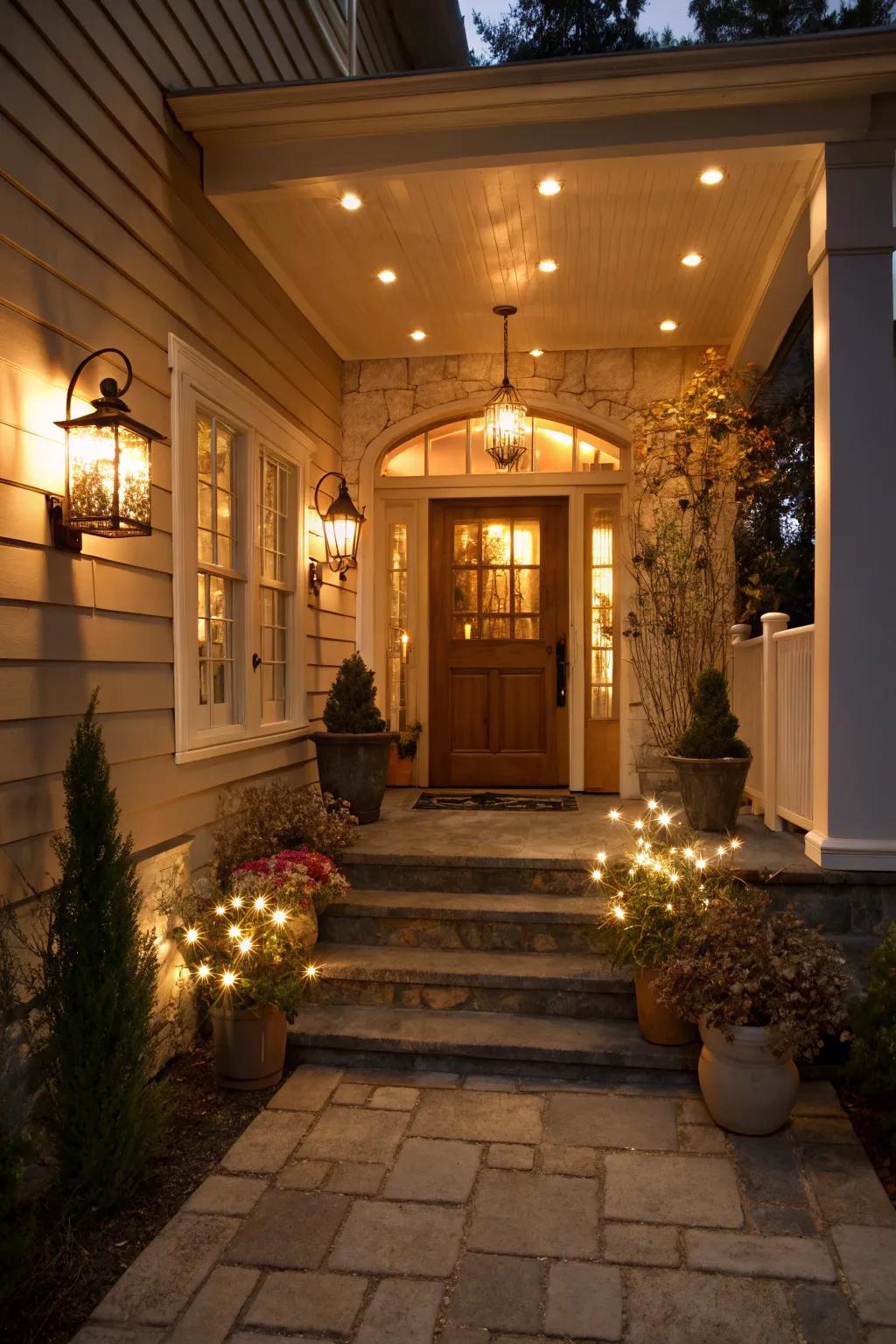 An entryway featuring tiered lighting that integrates both ambient and accent lights to foster an inviting atmosphere.