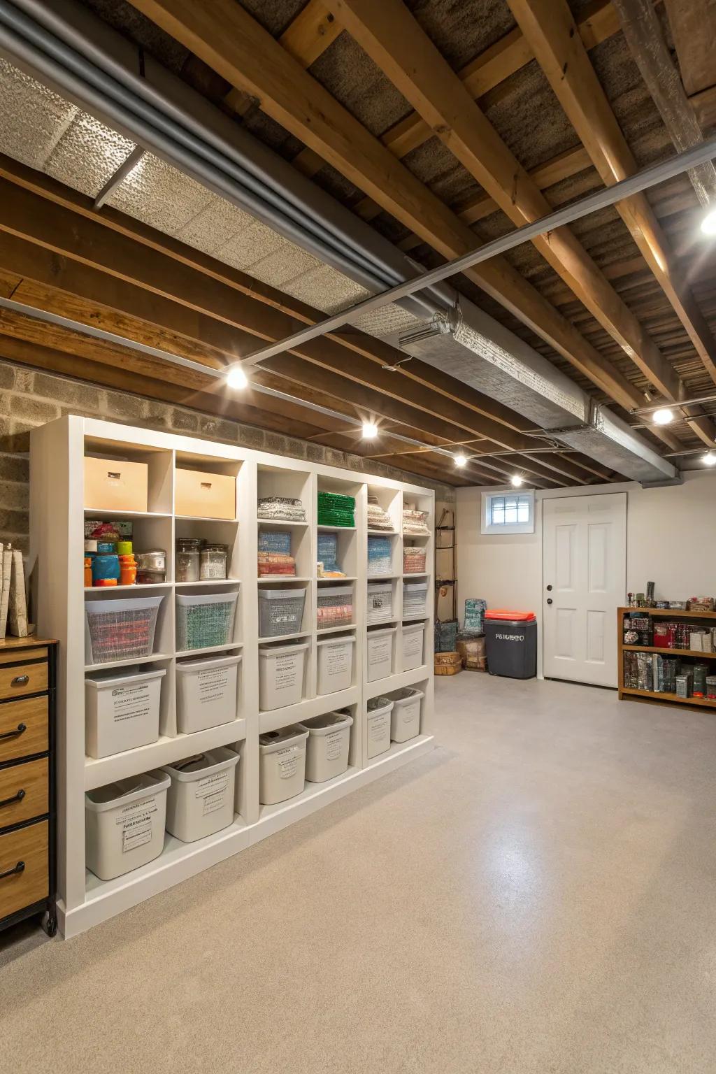 Chic open shelving complements the exposed features.