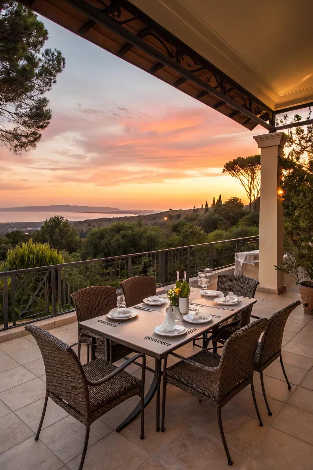 Dine in design with a designated spot for meals on your patio.