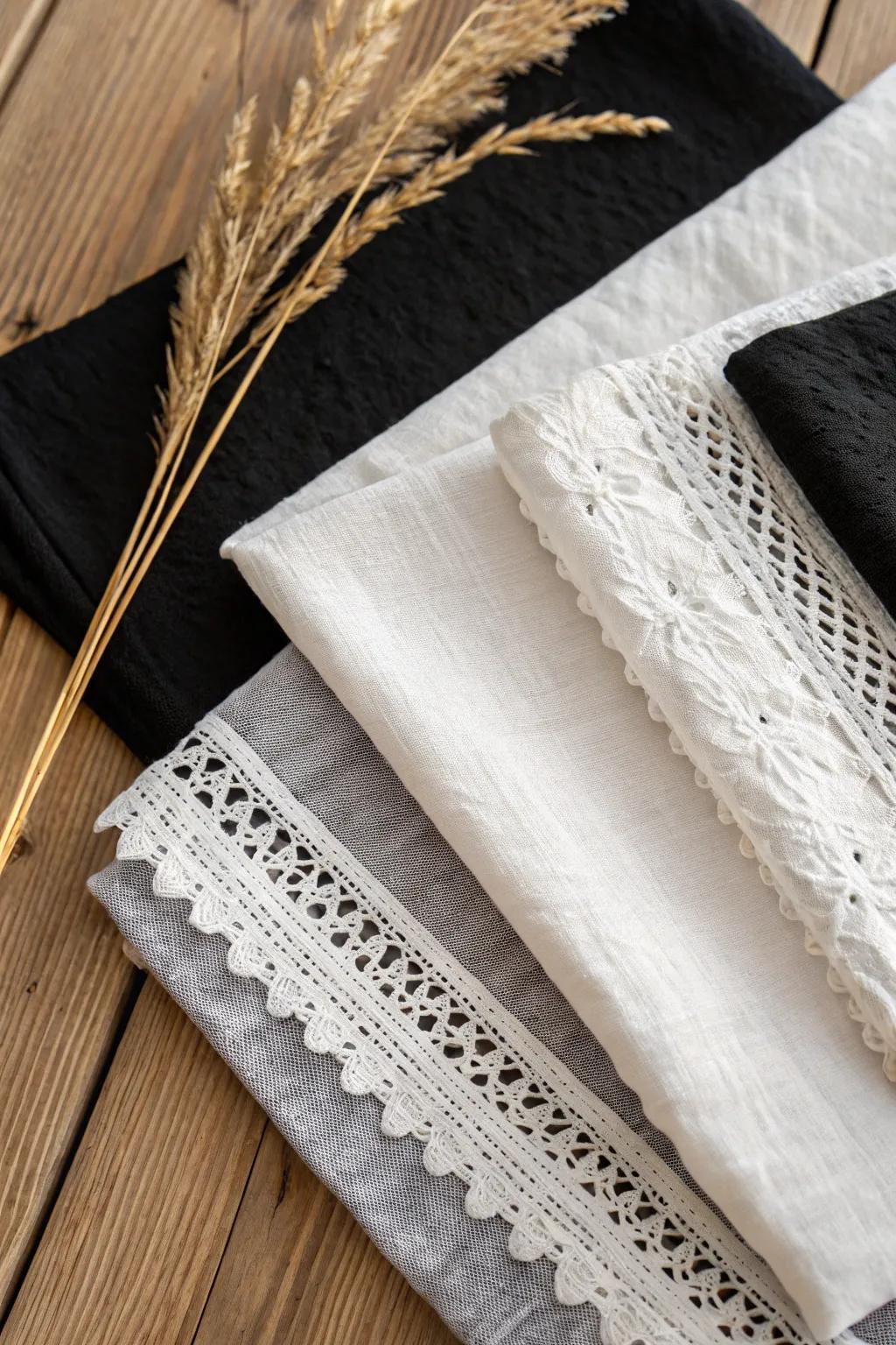 Delve into the refinement of single-hue textures with this minimalist fabric collage masterpiece.