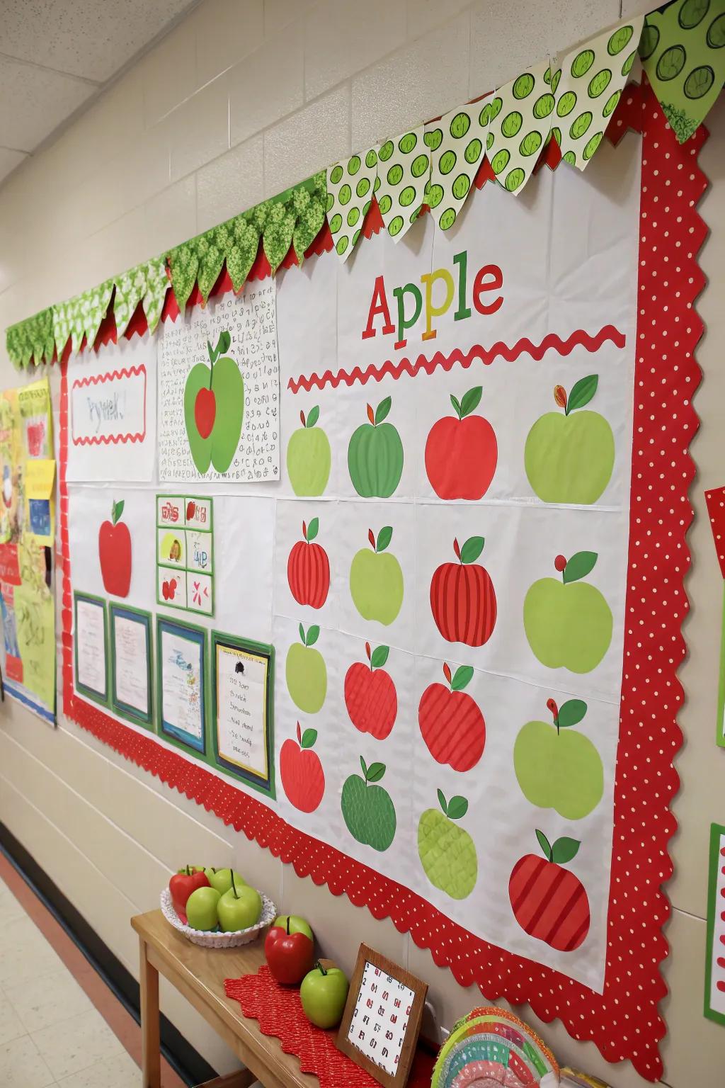 A delightful orchard fruit-themed display board, perfect for autumn.