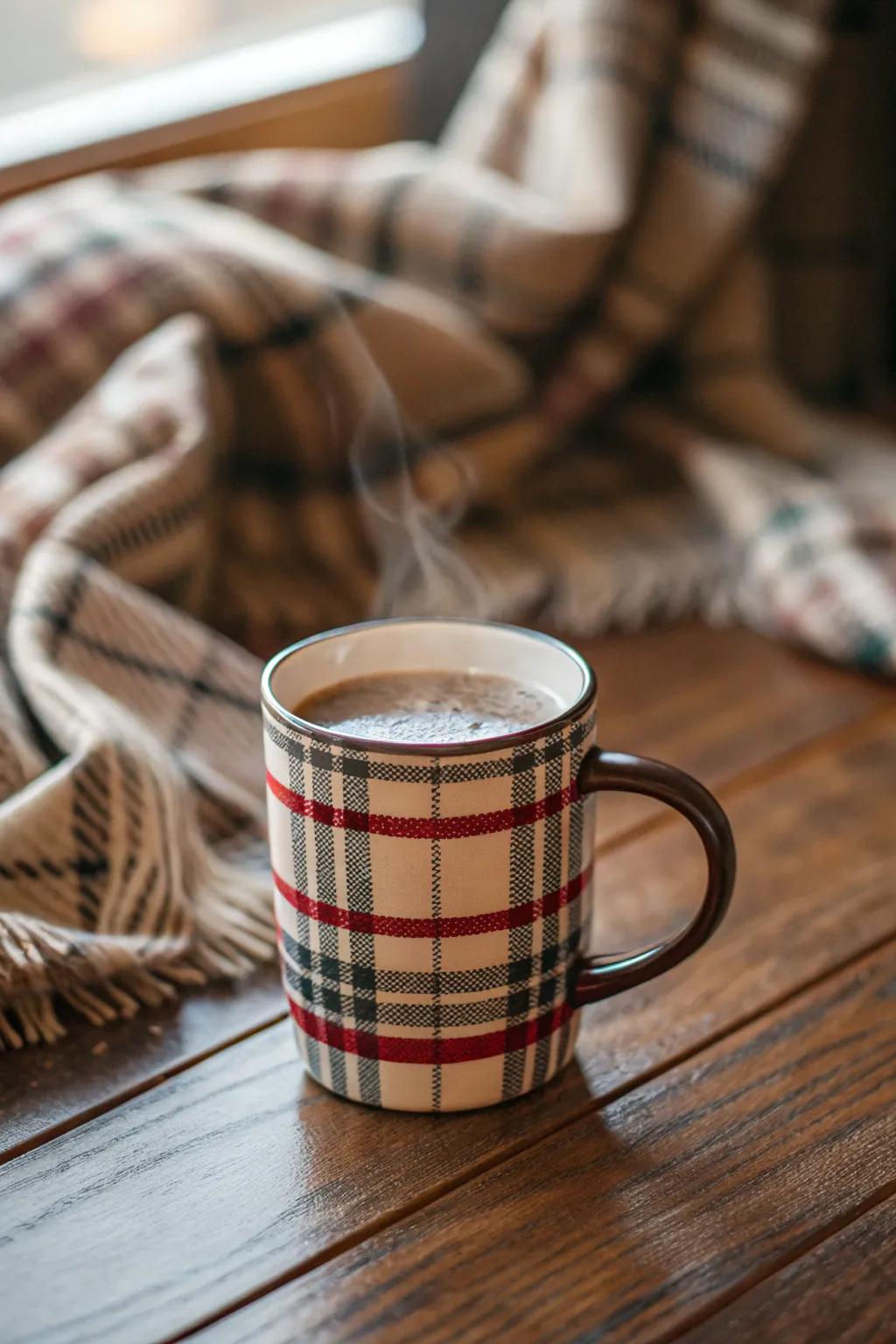 Mug featuring a classic tartan pattern.
