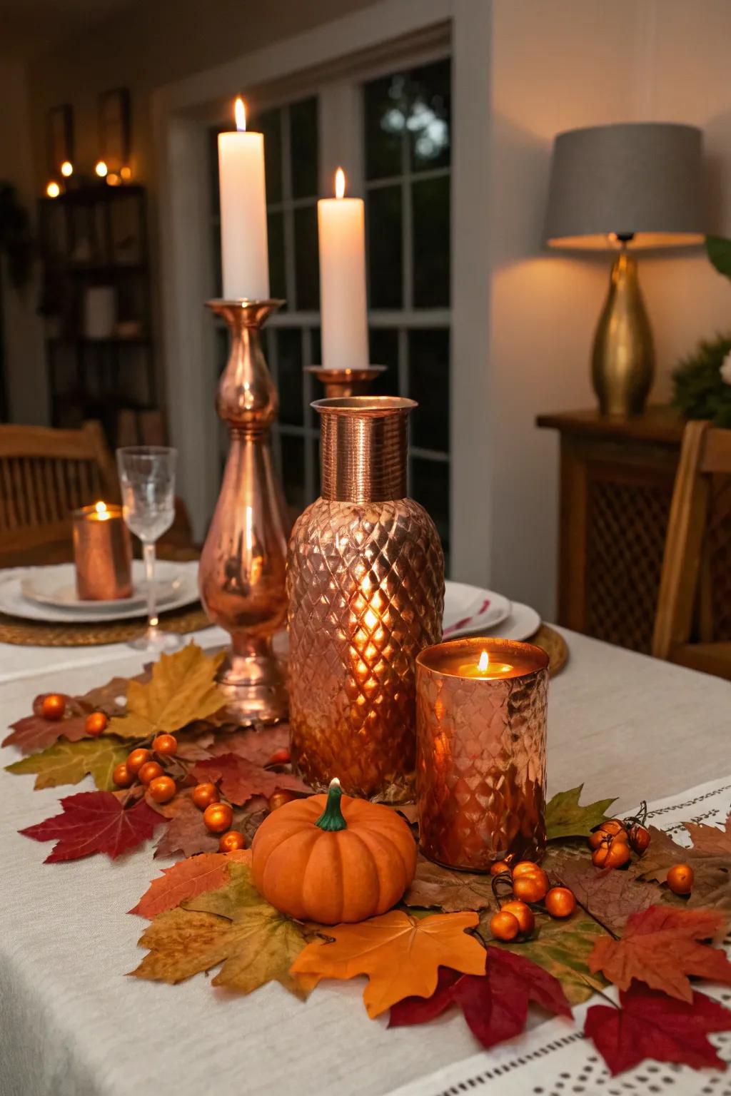 Brass embellishments deliver an affectionate and sophisticated glow into your autumn decorations.