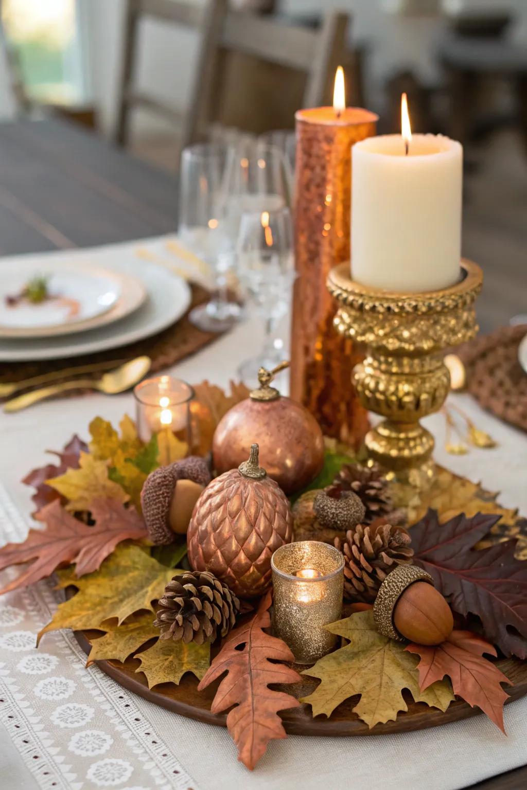 Metallic accents append unforeseen poise to your fall table.