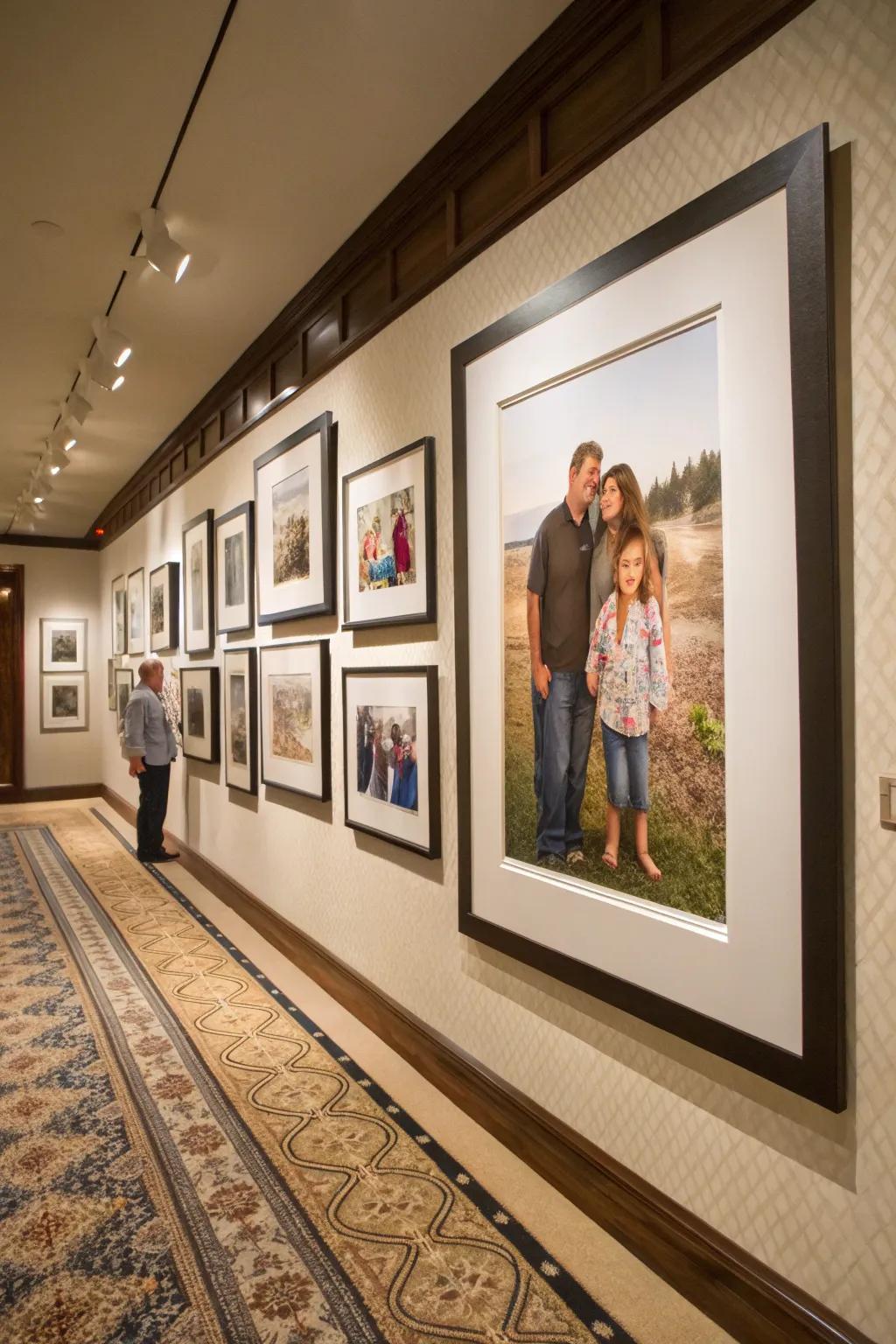 Photo display with enlarged borders that provide a dramatic impact.