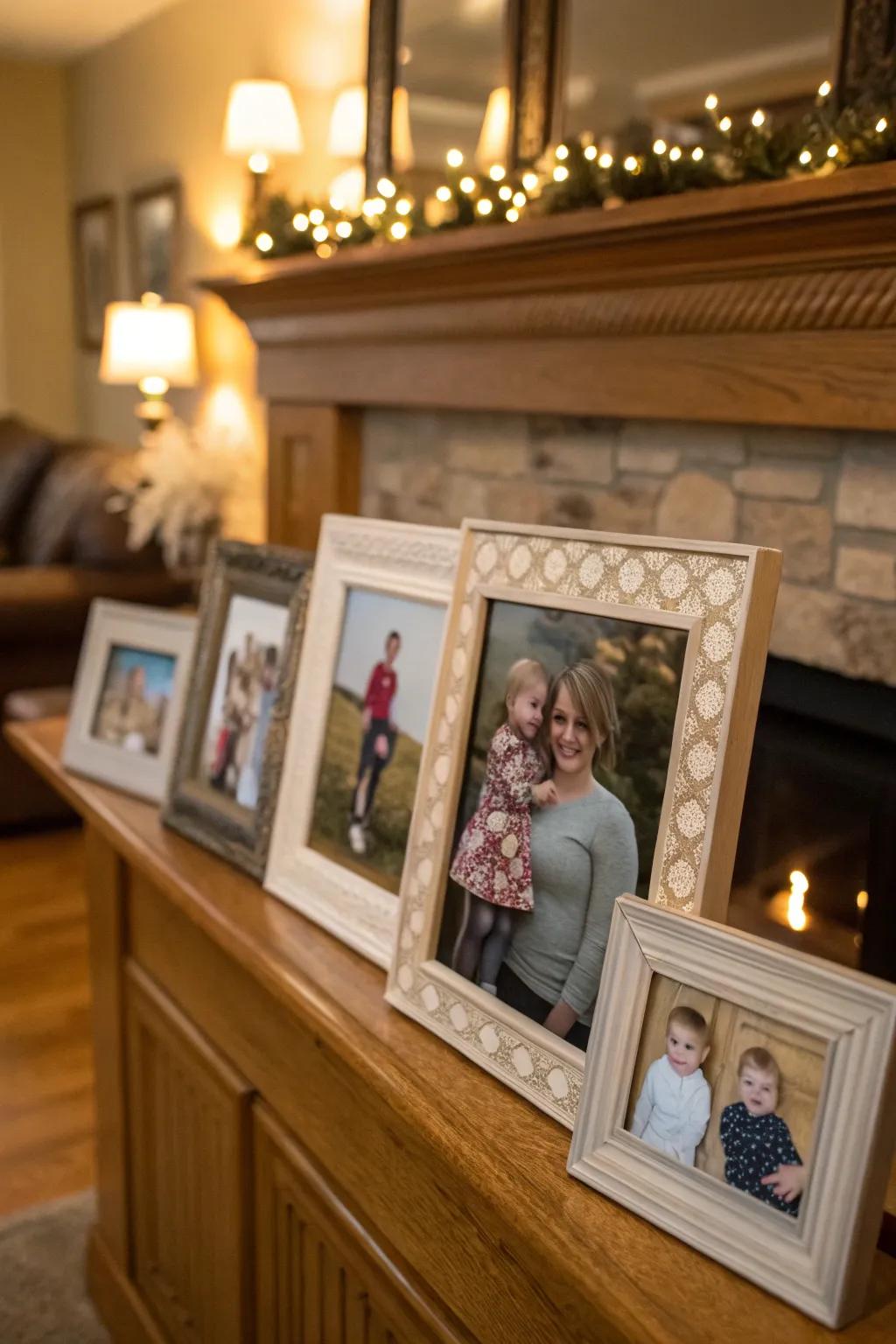 Candid family moments captured in a photo display