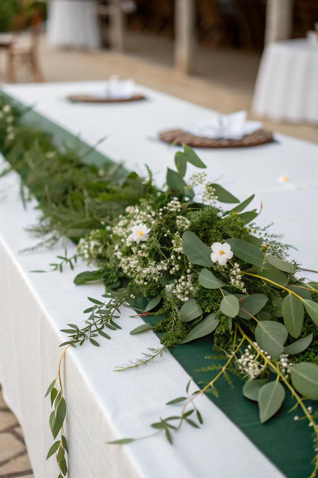 Greenery contributes a refreshing touch to the table accent.