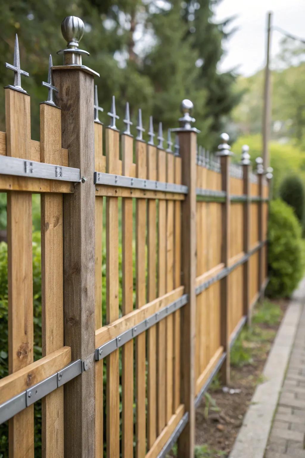 Blending materials produces an eye-catching and distinctive fence.