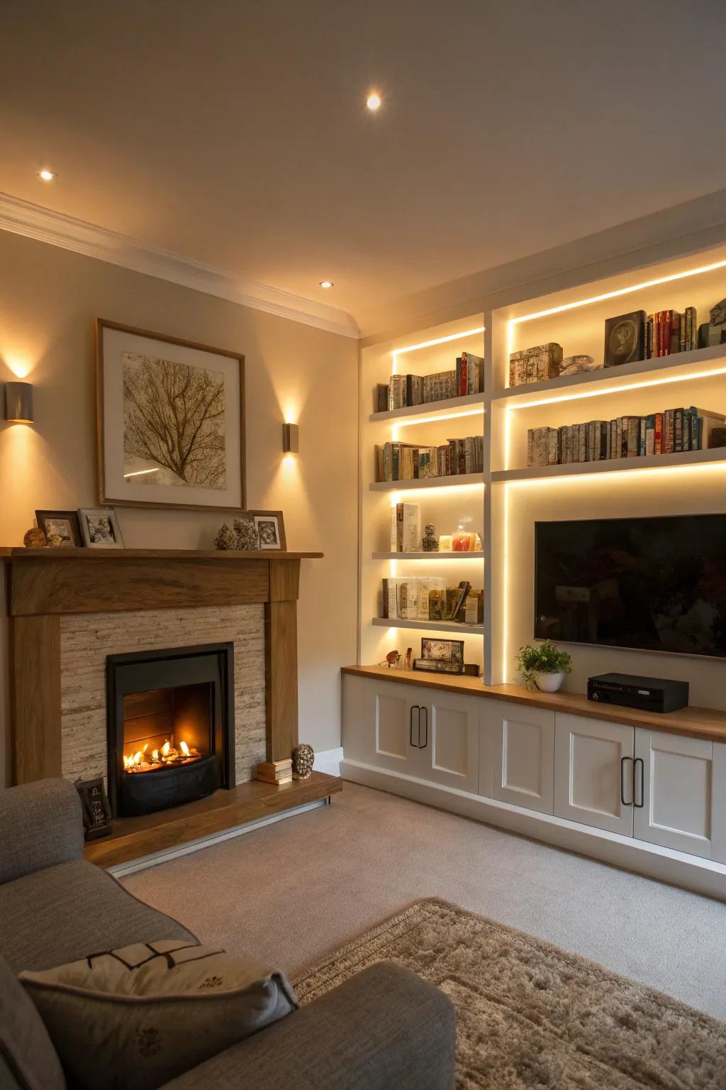 Integrated lighting introduces warmth and accentuates aesthetic.