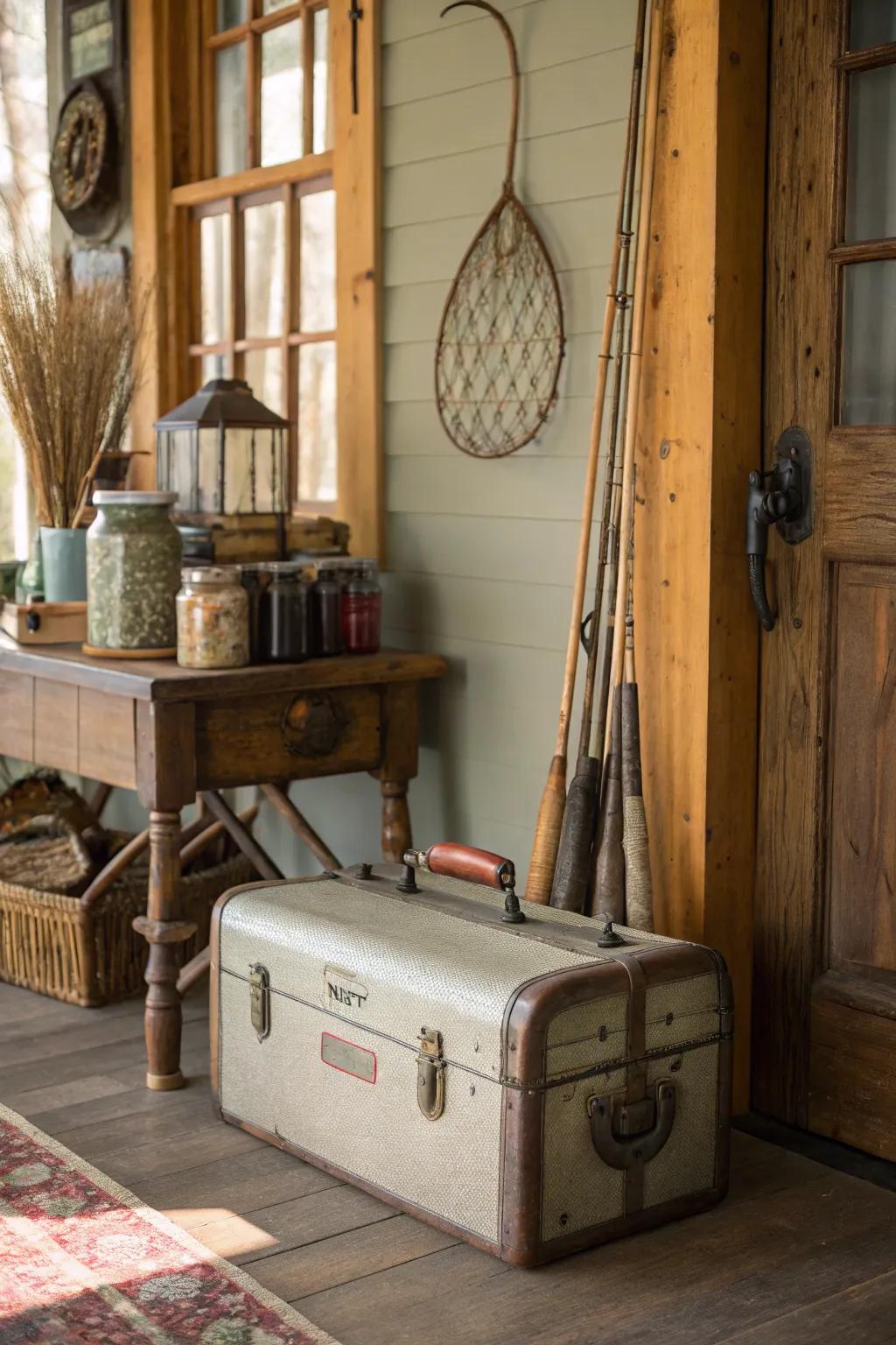 Antique tackle boxes give distinct storing options.