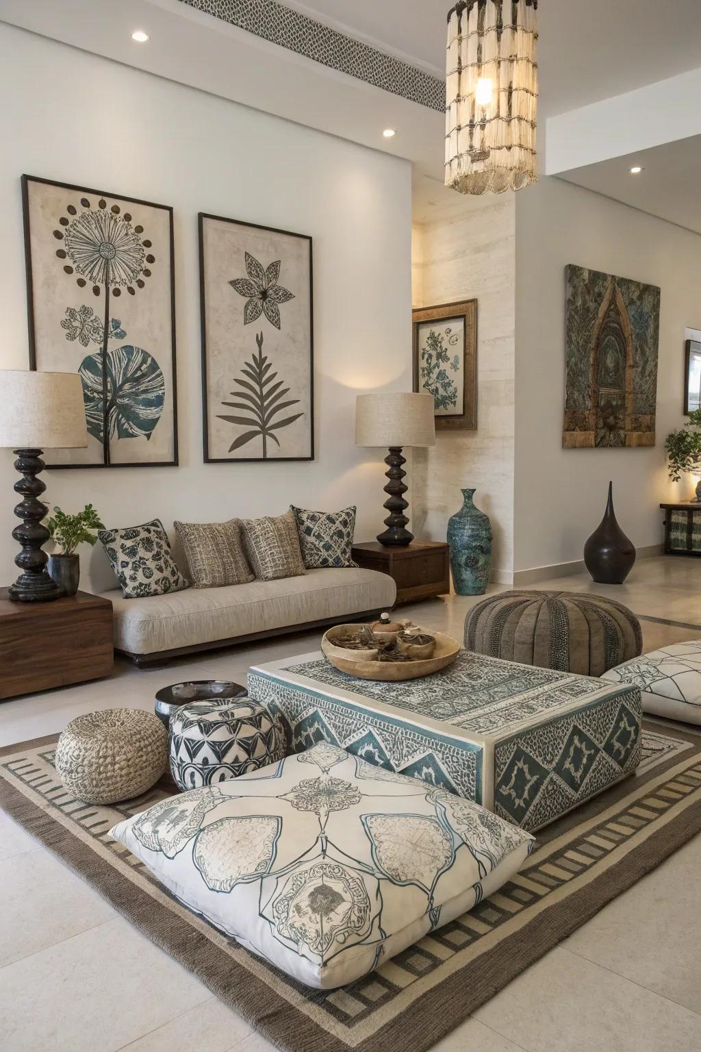 Artistic components bring unique character to floor seating.