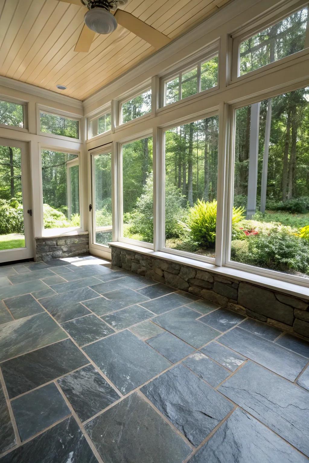 Link the indoors with the outdoors using natural stone floors.